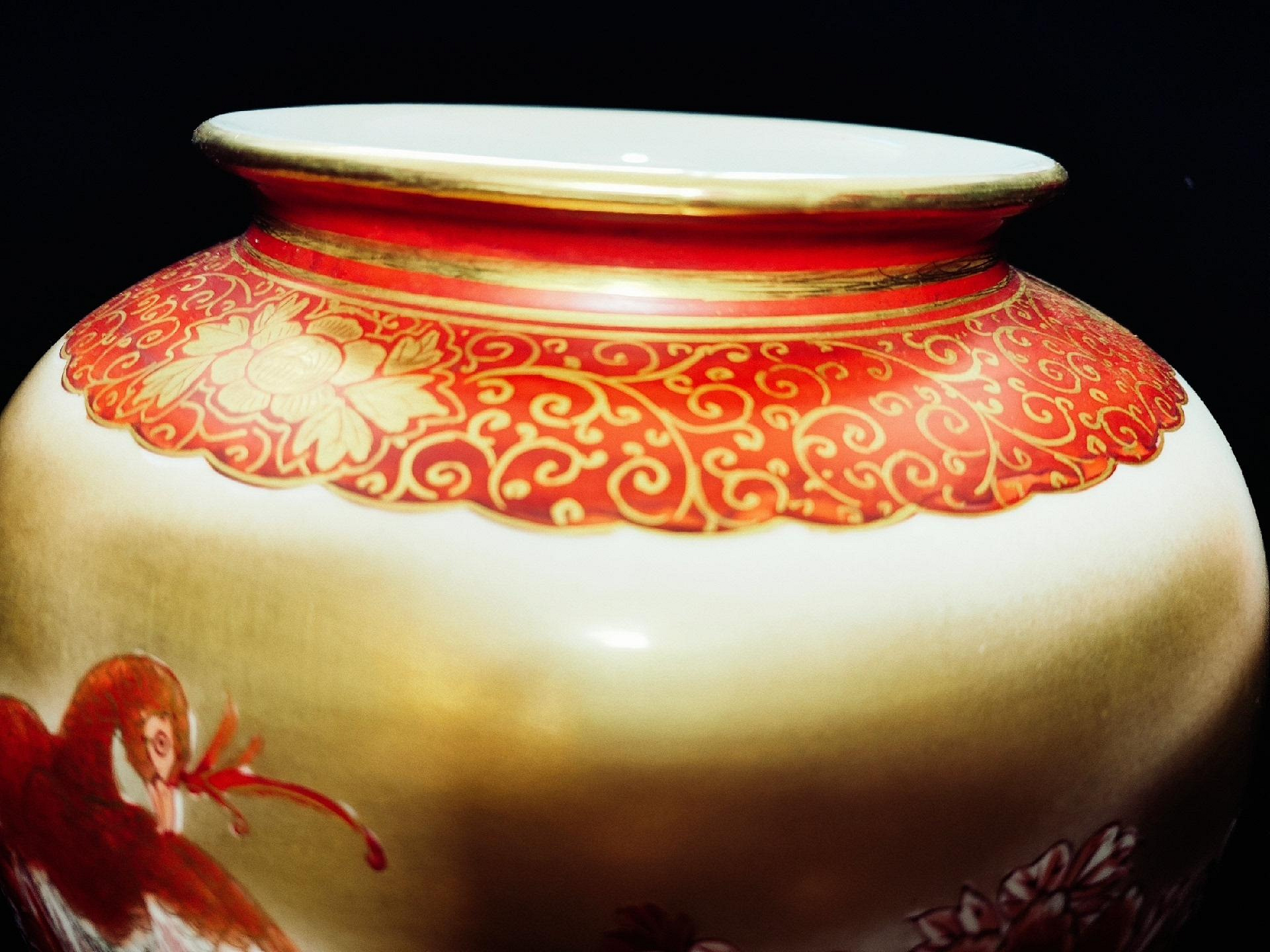 九谷庄三作　金蘭手花瓶 九谷庄三作 明金蘭手花瓶 金蘭手花瓶 九谷庄三作 金蘭