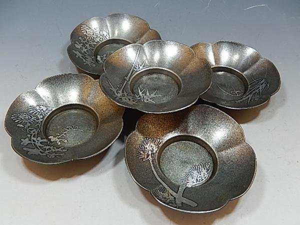 日本茶道用品_落款間村_純錫五君子茶托茶盞[龍文堂鐵茶壺] | Yahoo拍賣