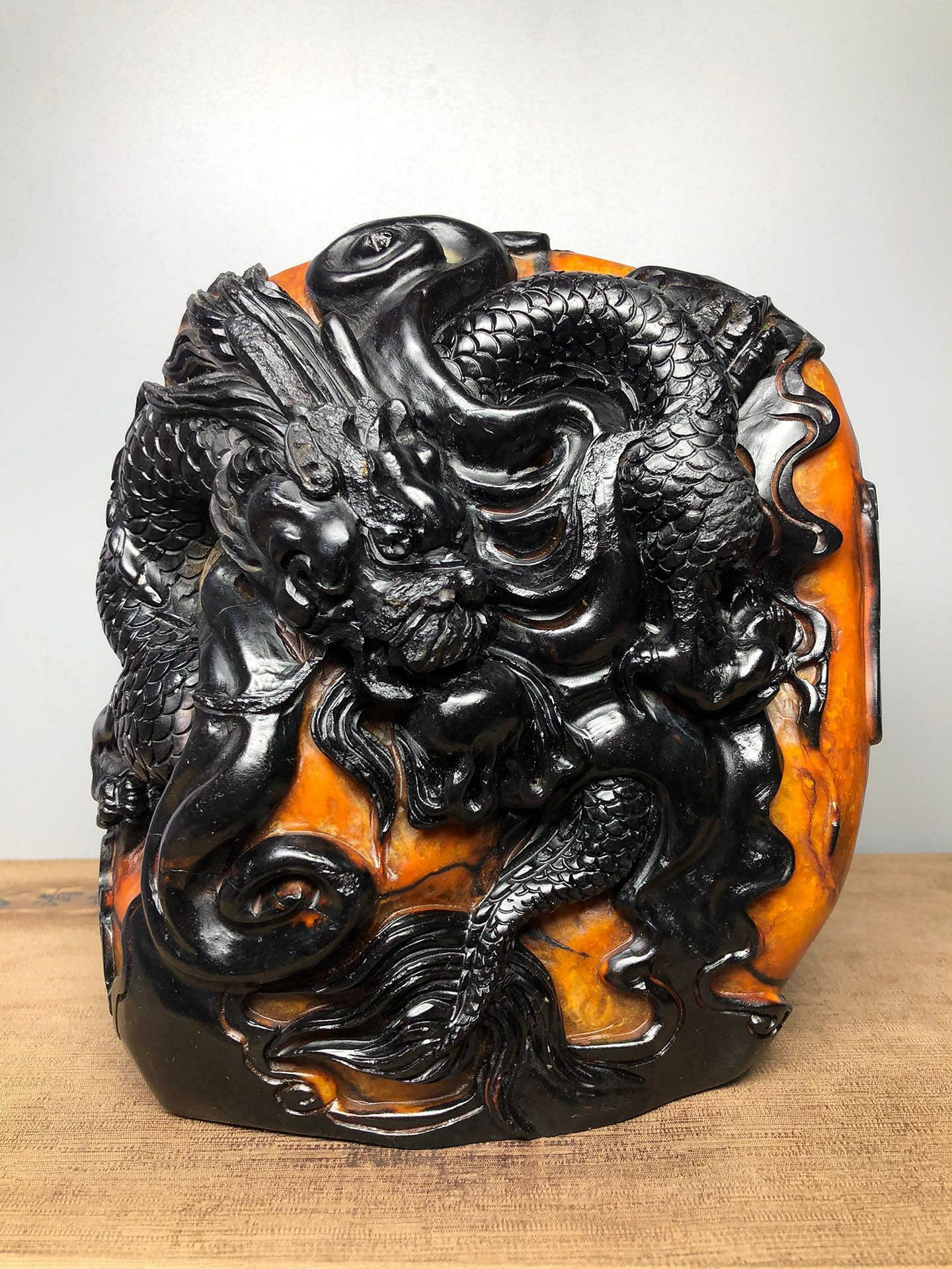 珍品田黄石印章 彫刻 「仁者寿」 龍 四方龙首田黄寿山石印章