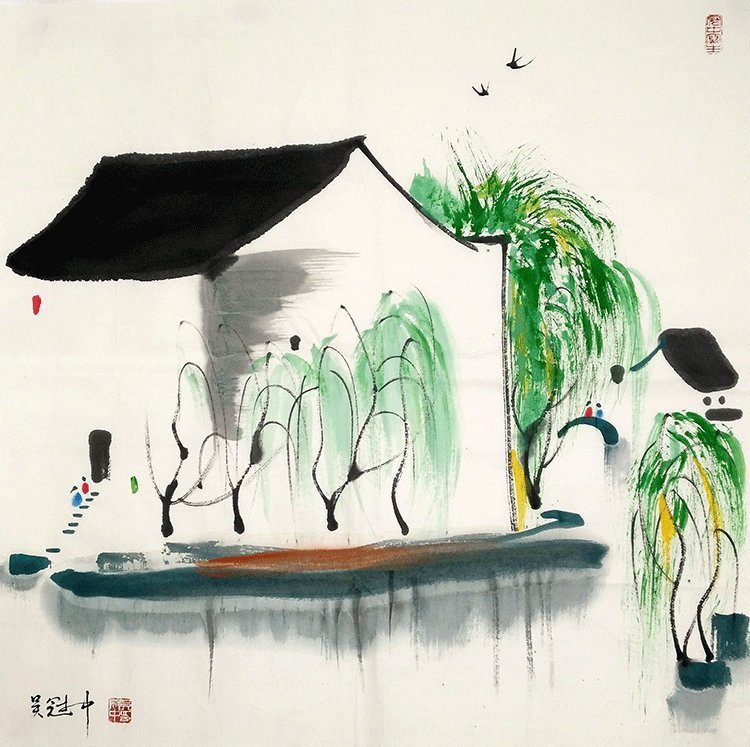 吳冠中手繪水墨畫風景| Yahoo拍賣