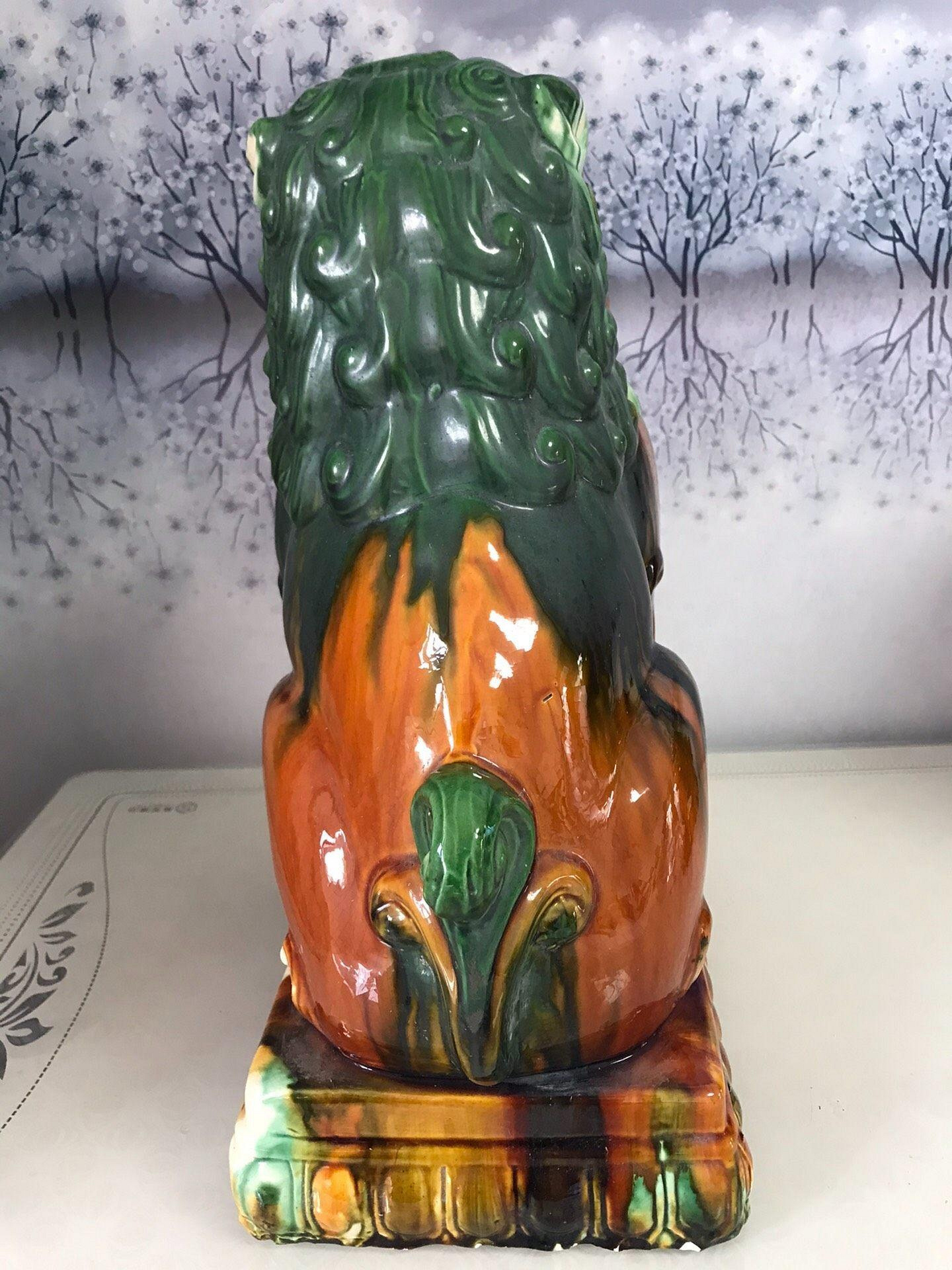 嚴選日本回流陶瓷唐三彩獅子，大尺寸品相優，獲獎推薦器型霸氣色彩純正