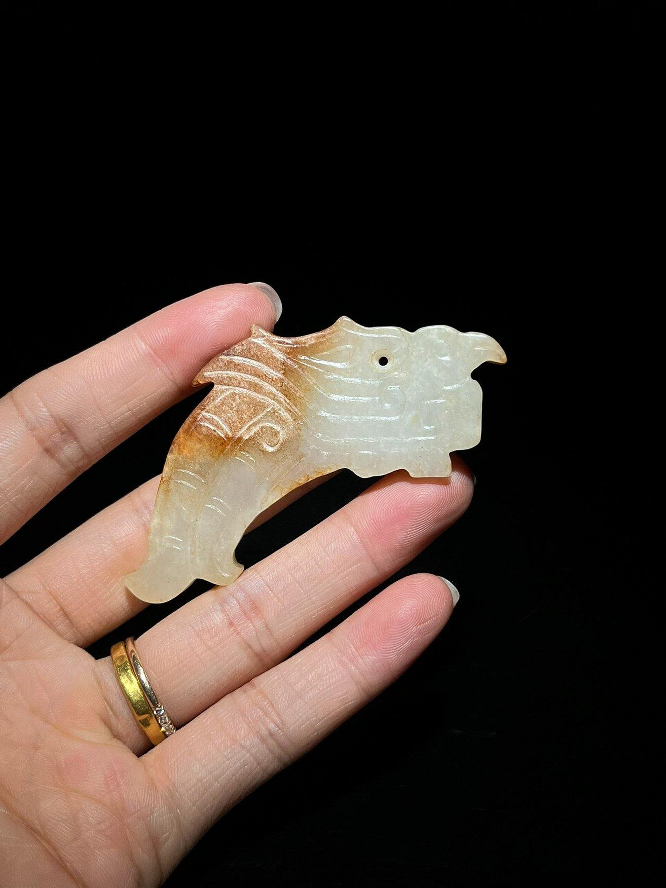 中国古玉 商周時代 陰刻線 鳳鳥文玉佩 最吉祥美好的