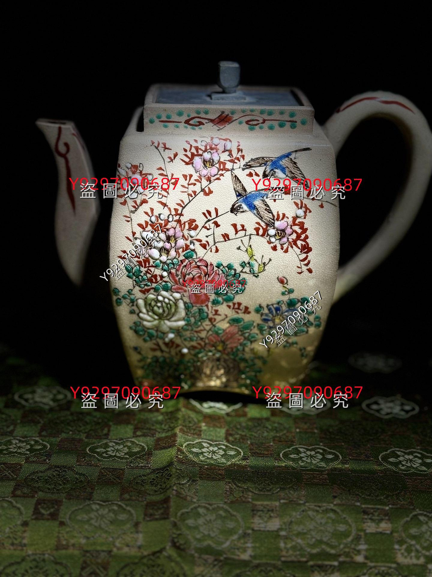 中古日本回流明治時期薩摩燒古美術錦光山錫蓋水壺/茶壺。古美術級別