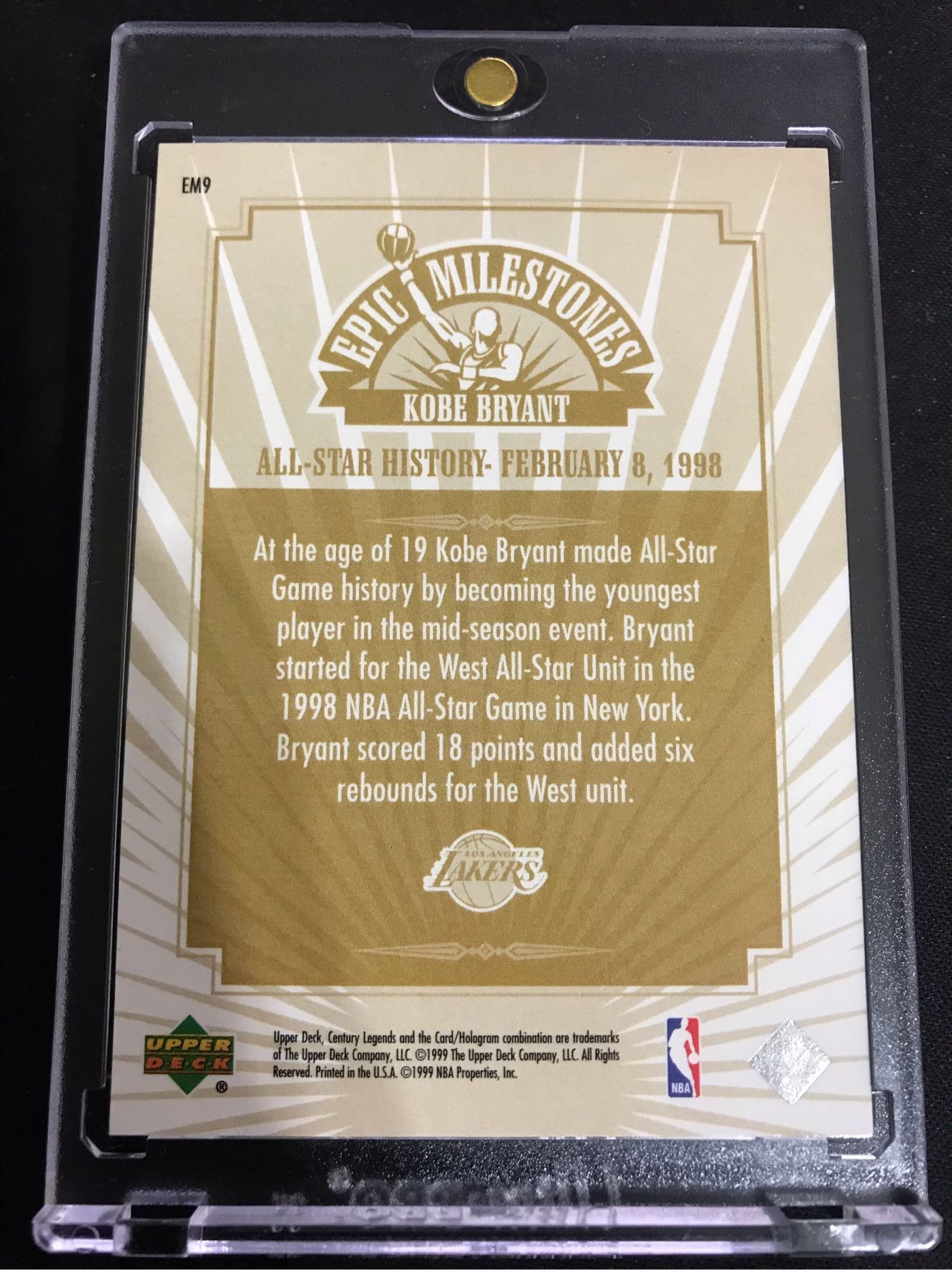 ?1999-00 Upper Deck Century Legends Epic Milestones #EW9 Kobe 