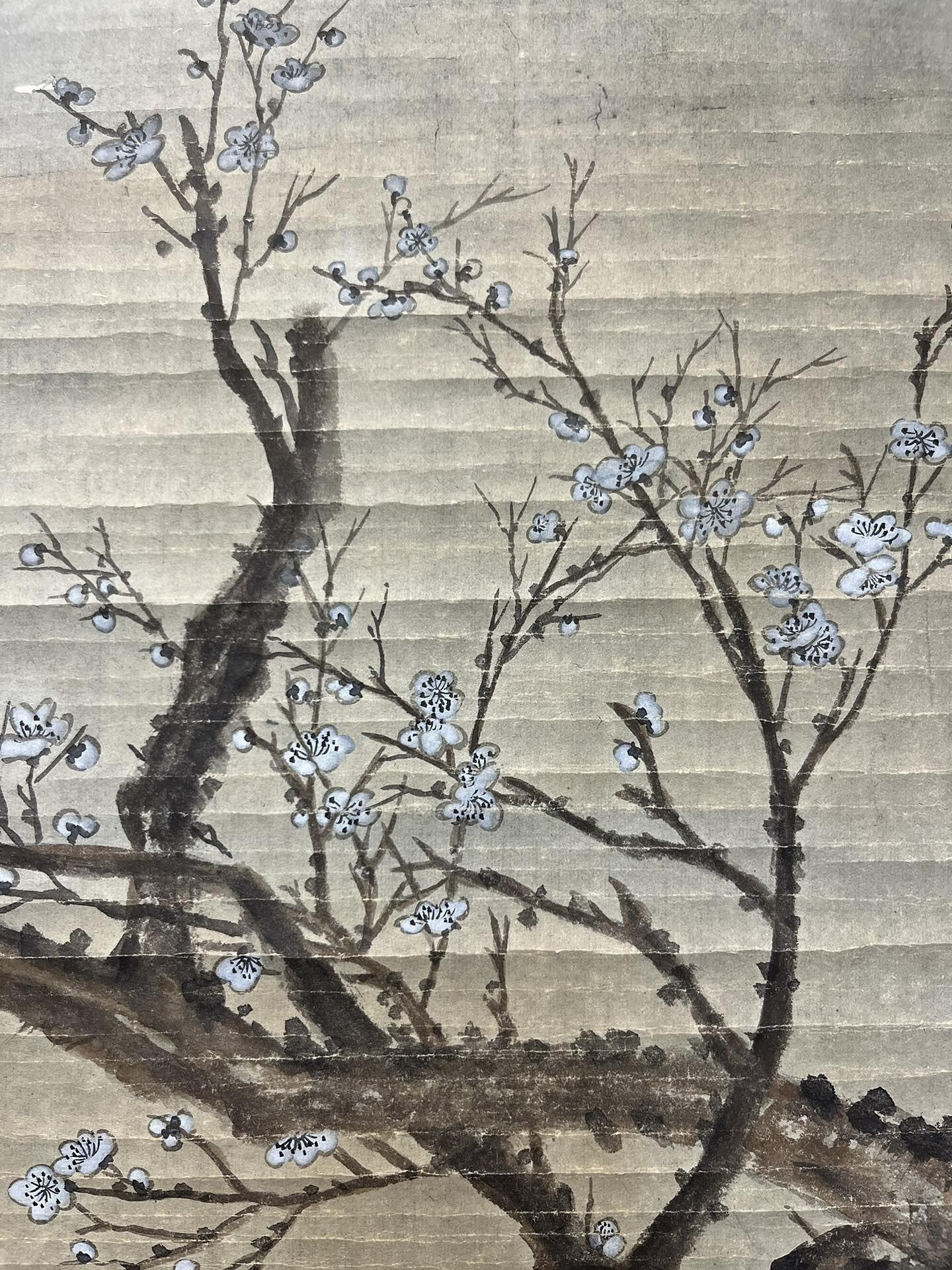 李方膺花鳥畫作，尺寸98×34厘米，國畫卷軸，梅花巖石圖，品相極佳古韻