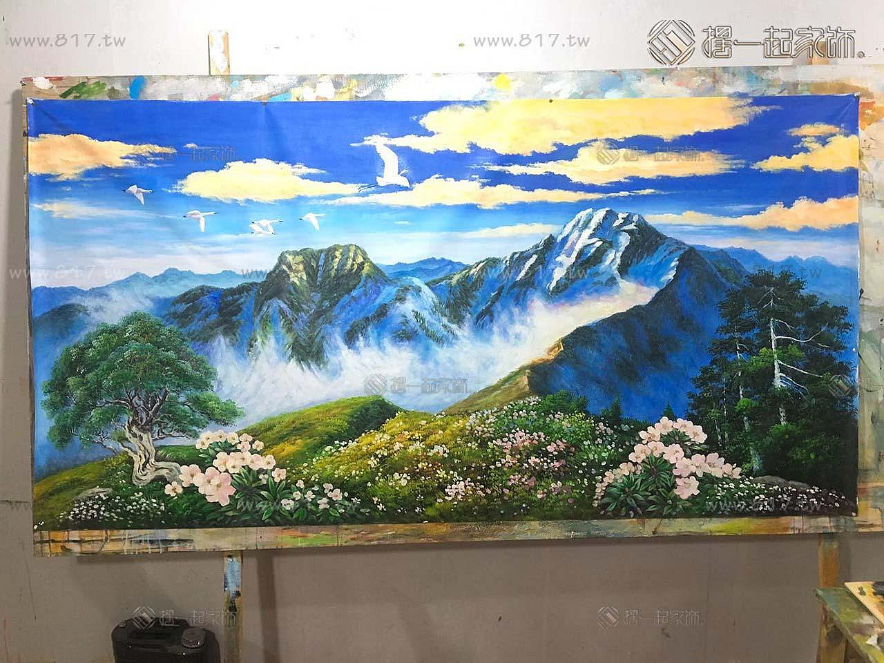 山水畫-靠山貴人山水油畫3560 玉山之春-春暖花開迎好運安如泰山