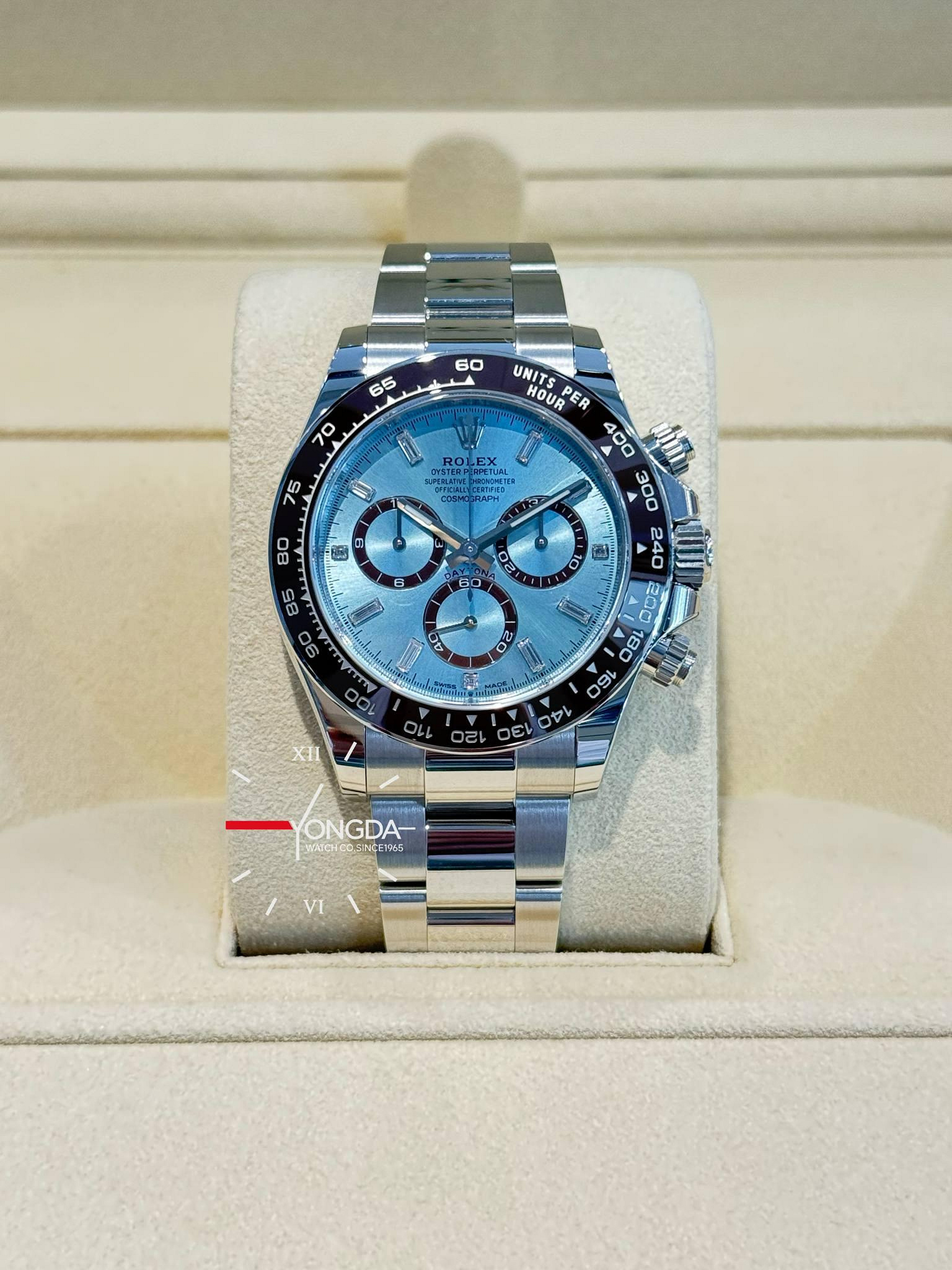 ROLEX  勞力士 2025 現貨實品 全新品 迪通拿 126506 鉑金冰藍迪鑽面 原廠鑲鑽冰藍色錶面 新透背款 950鉑金材質 栗棕色陶瓷圈