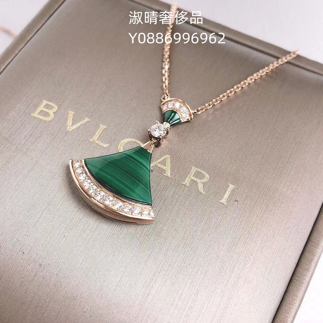 流當奢品 BVLGARI 寶格麗 DIVAS'DREAM 18k 玫瑰金 孔雀石 鑽石項鍊 351143 現貨