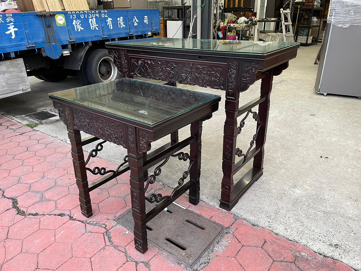 台中權威二手家具紅木神明桌▫ 萬華中古傢俱家電回收供桌拜拜桌神桌公媽桌祖先桌佛桌佛龕子母桌ㄇ型桌陳列桌藝品桌|