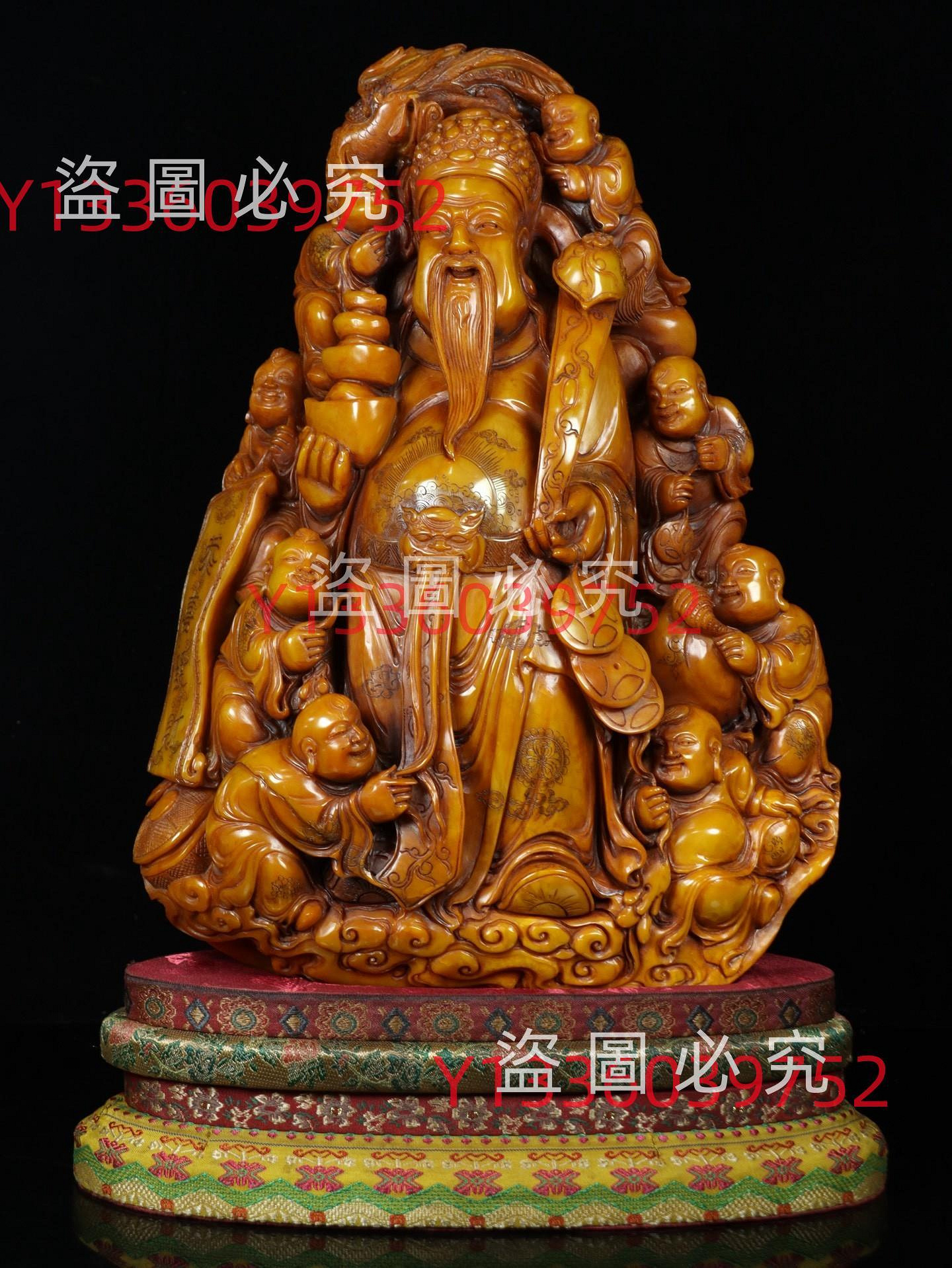珍篆刻家玉璇刻石，壽山石田黃石雕刻《財神》擺件，雕工精湛、細膩透