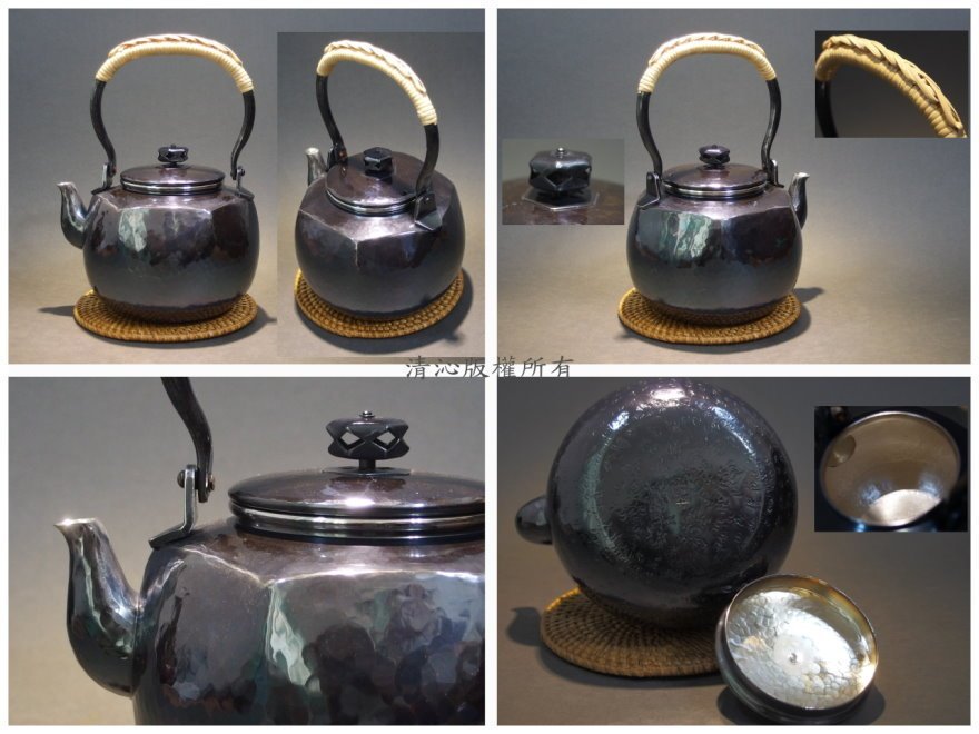 茶道具 銀瓶 湯沸 六角肩衝 銀メッキ 5合 秀峰堂 新品 茶道具】銀瓶 六角 肩衝 （銀メッキ仕上） 銀瓶*湯沸 - 静友堂
