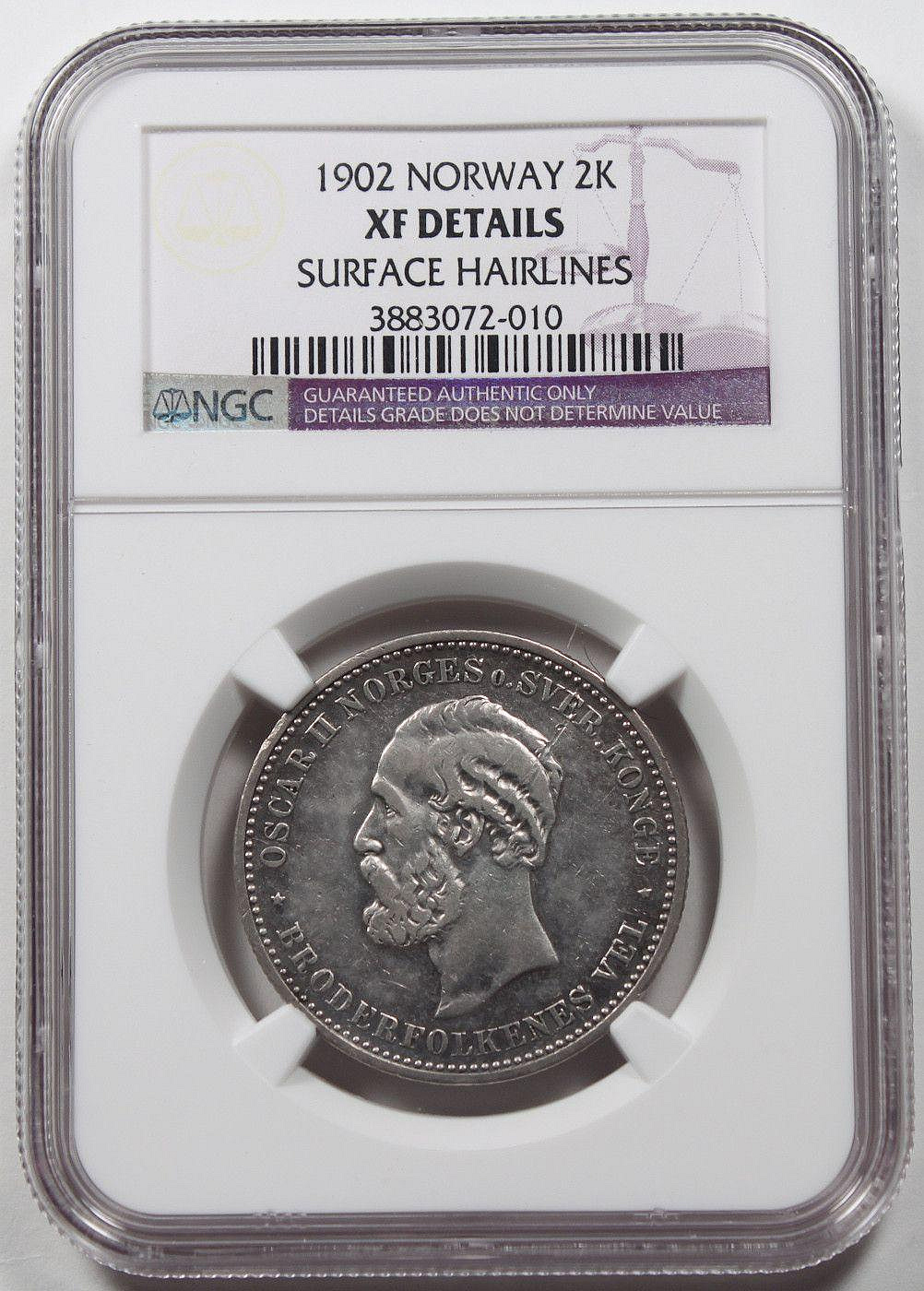 挪威1902年2Krr銀幣NGCXF+極品KM#359 | Yahoo拍賣
