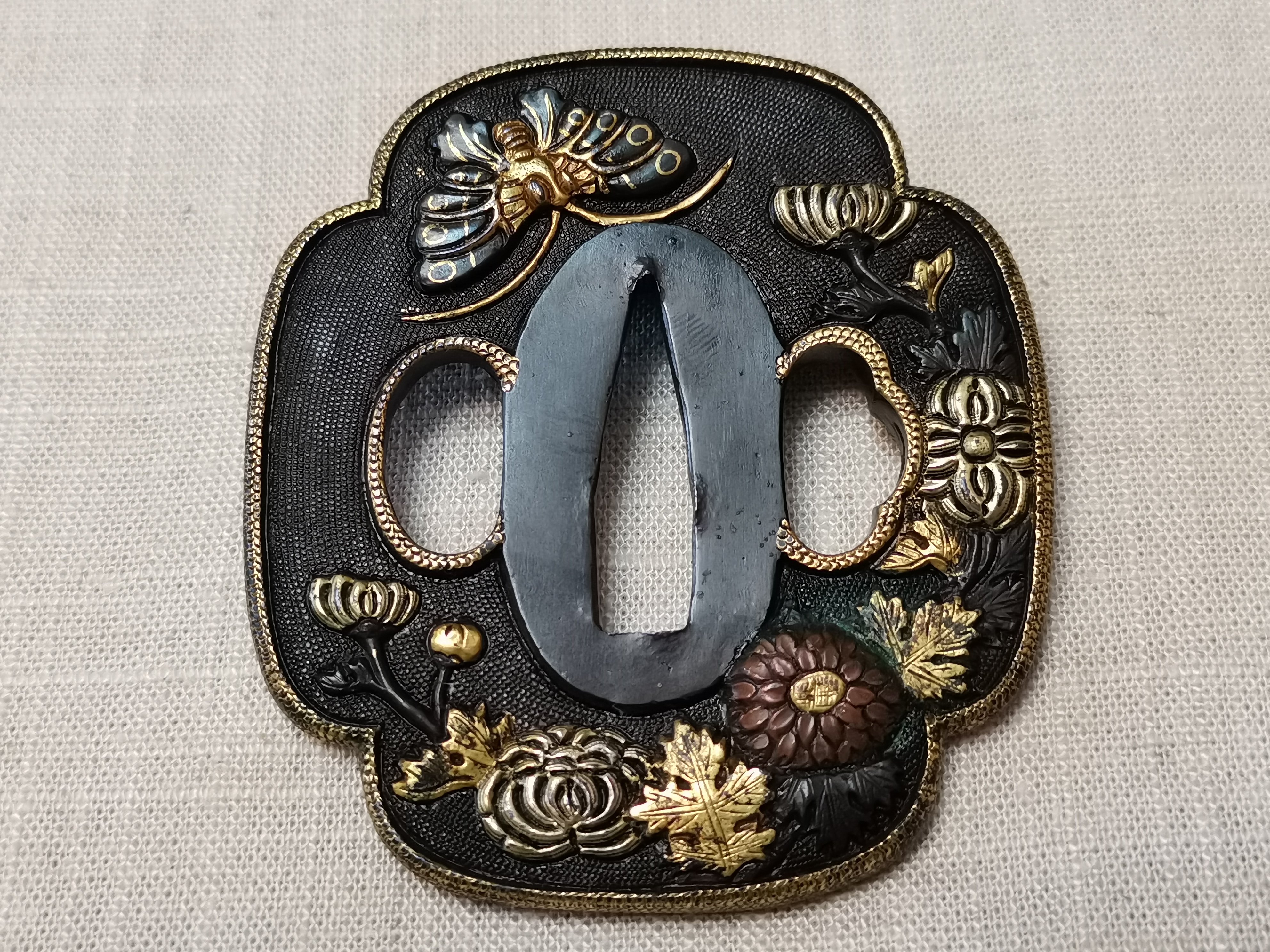 小收藏大樂趣】日本武士刀金工鑲嵌銅刀鐔-花蝶刀劍/江戶/明治/武士道