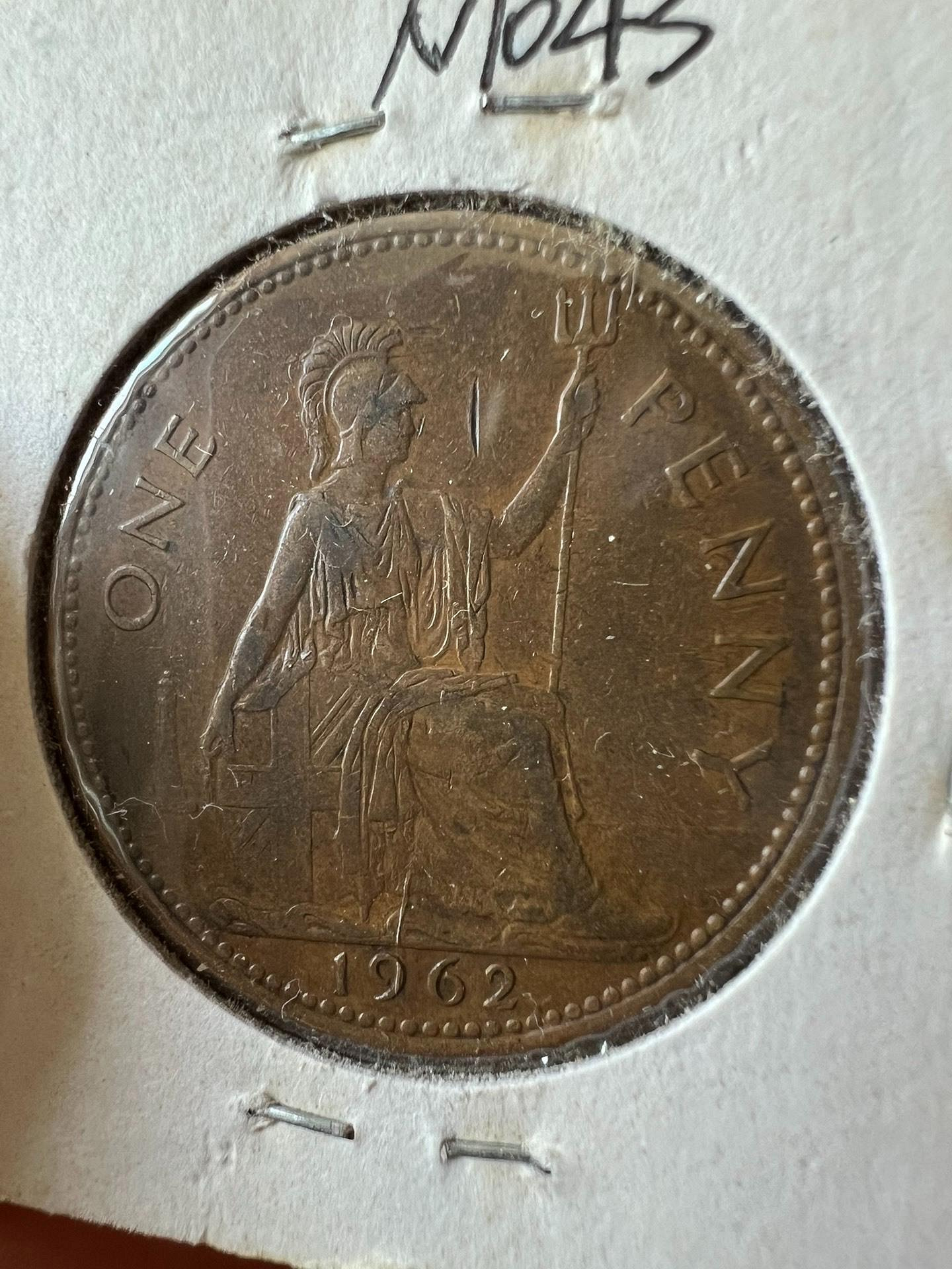 英國1962年1便士銅幣伊麗莎白二世女王時期嚴選外國硬幣，實物拍攝清晰