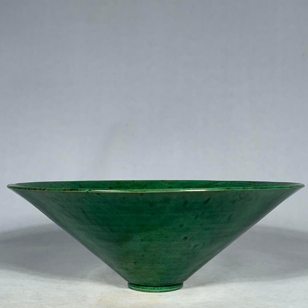 宋定窯綠釉花卉紋斗笠碗，高6.5直徑18cm，260403 瓷器汝窯官窯