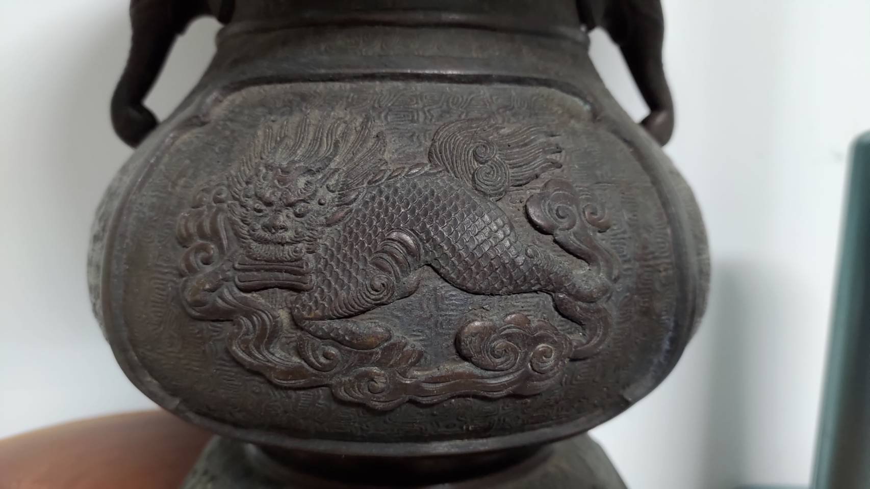 日本花道名家大日本文政年整珉鑄獅子鳳凰薄端水仙盆花生蟠龍獅子雁龜