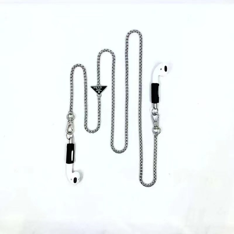 品牌PRADA網紅潮人適用蘋果AirPods Pro耳機防掉項鍊銀飾三角標眼鏡鍊