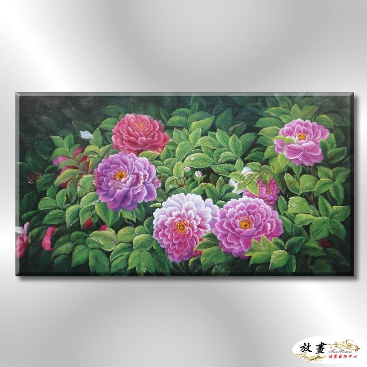 牡丹　油彩画　F6号 放畫藝術】富貴牡丹M046 純手繪油畫橫幅多彩暖色系文公尺吉祥招財風水