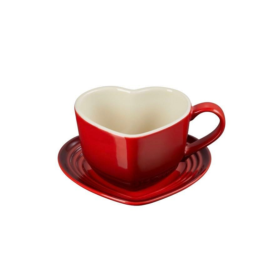 Le creuset 櫻桃紅 愛心 馬克杯 杯盤組