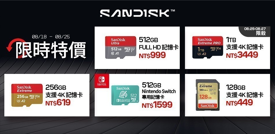 Sandisk記憶卡限時特價