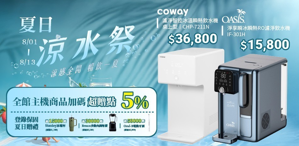Coway 淨水主機送5%超贈點