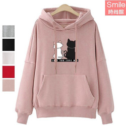 可愛貓咪字母印花長袖連帽上衣