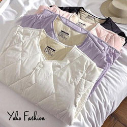 秋冬時尚菱格紋輕薄綿羊毛保暖棉服外套