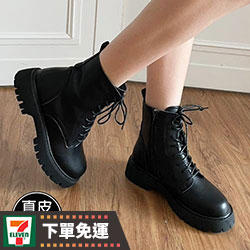 正韓牛皮綁帶中筒短靴