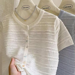 [免運] 蝴蝶結刺繡竹節針織衫