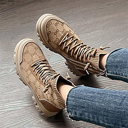 個性印花針織布拉鏈短靴