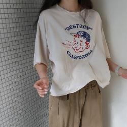 正韓可愛印花復古T上衣