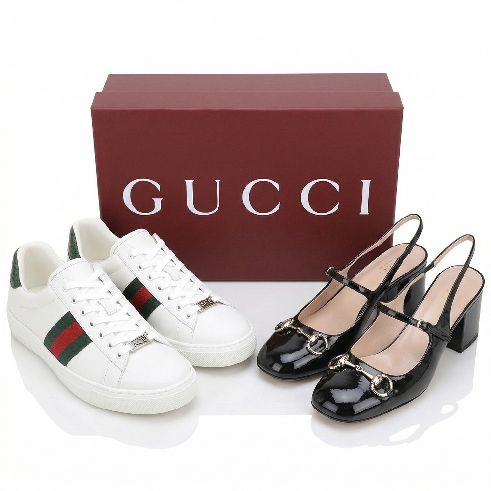 GUCCI 紅綠織帶鱷魚皮綠尾繫帶休閒小白