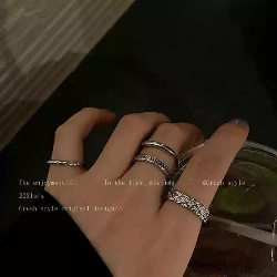 四件套素圈鍊條開口戒指