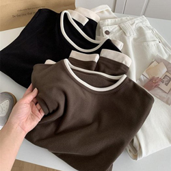 秋冬糯米絨雙面磨毛假2件長袖T恤