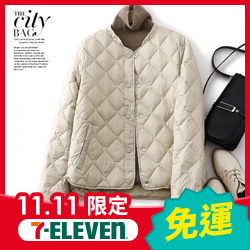 秋冬時尚菱格紋輕薄立領棉衣外套