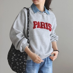 PARIS字母襯衫領棉上衣 (3色)