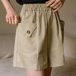 [免運] 正韓口袋腰鬆緊4分褲