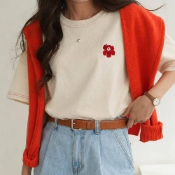 正韓刺繡小花短袖棉上衣