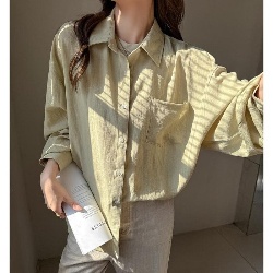 韓國 復古細條紋鬆弛感襯衫