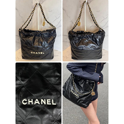 CHANEL 22BAG 黑色白字 小號