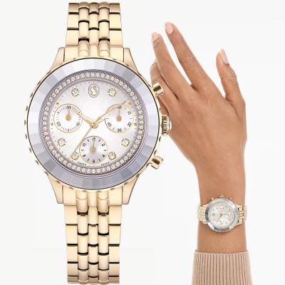 SWAROVSKI 施華洛世奇 Octea Chrono 水晶計時手錶 女錶 寵愛媽媽 送禮推薦-香檳金色 5730194