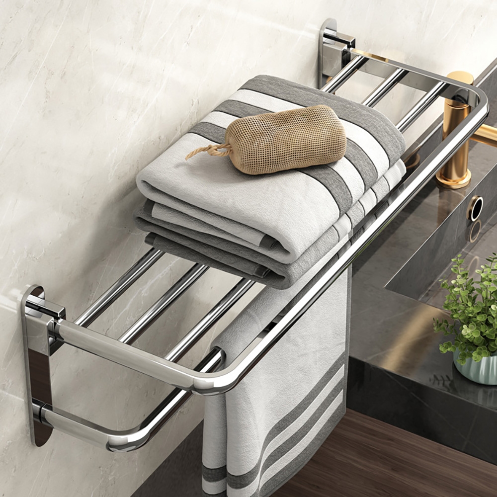 Elyse 收納不鏽鋼可折疊防水電鍍雙層浴巾架毛巾架60cm | 毛巾架| Yahoo購物中心
