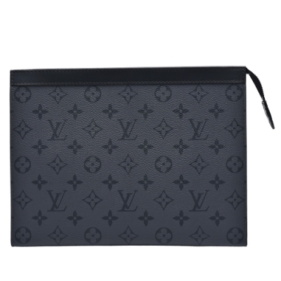 LV Louis Vuitton路易威登 M69535 POCHETTE VOYAGE MM經典Eclipse帆布拉鍊手拿包(灰色)