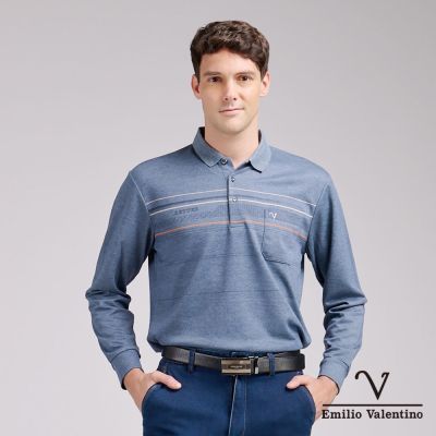 Emilio Valentino 範倫鐵諾 男長袖POLO衫 保暖蓄熱 口袋 灰(15-5V9988)