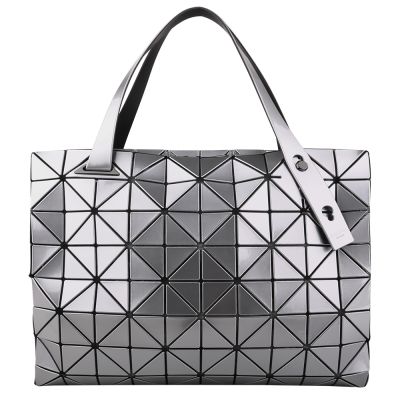 ISSEY MIYAKE  BAOBAO 幾何方格7x10拉鍊托特包(亮銀色)