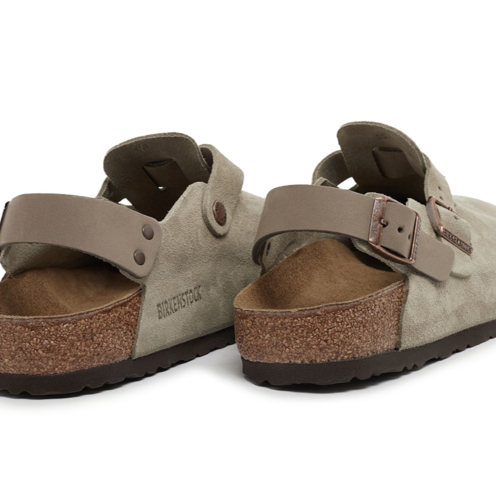 日本東京限定Birkenstock Tokio 女麂皮包頭拖鞋淺褐色一般寬真皮勃肯