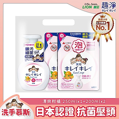 日本獅王LION 趣淨快樂洗手組 清爽柑橘250mlx1+200mlx2