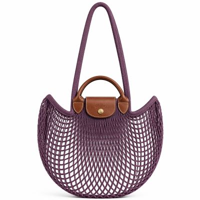 LONGCHAMP LE PLIAGE FILET系列網狀棉質手提/肩背兩用包(大/深紫)