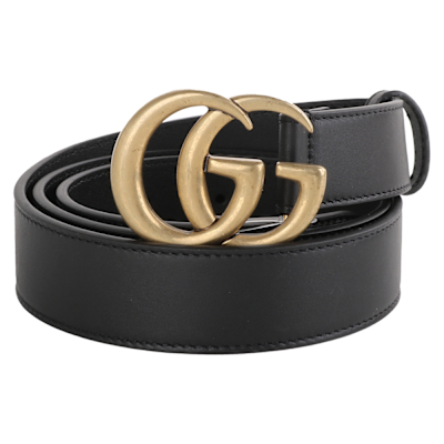 GUCCI-金屬雙G 牛皮革女版皮帶(黑)105cm