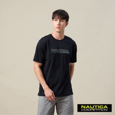 Nautica 官方旗艦 男裝 COMPETITION 漸層大LOGO純棉短袖上衣-黑色